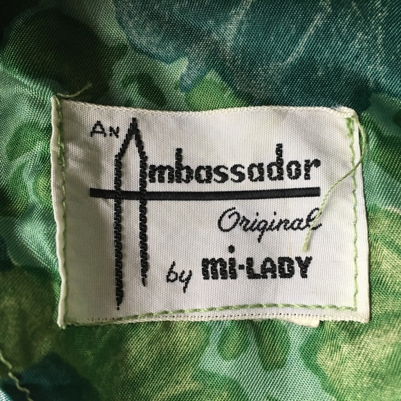 Vintage 60s Dress Below Knee Green Floral Fitted Ambassador Mi-Lady - Picture 8 of 8